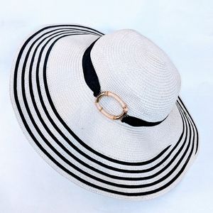 RALPH LAUREN Cream/Black Floppy Boho Hippie Wide Brim Sun Hat w/Band & Logo Ring